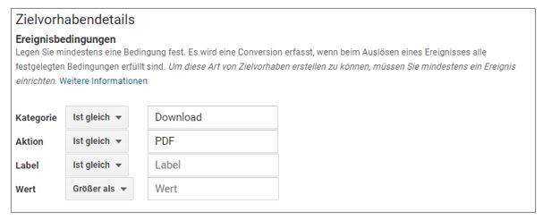 Zielvorhabendetails anlegen in Google Analytics
